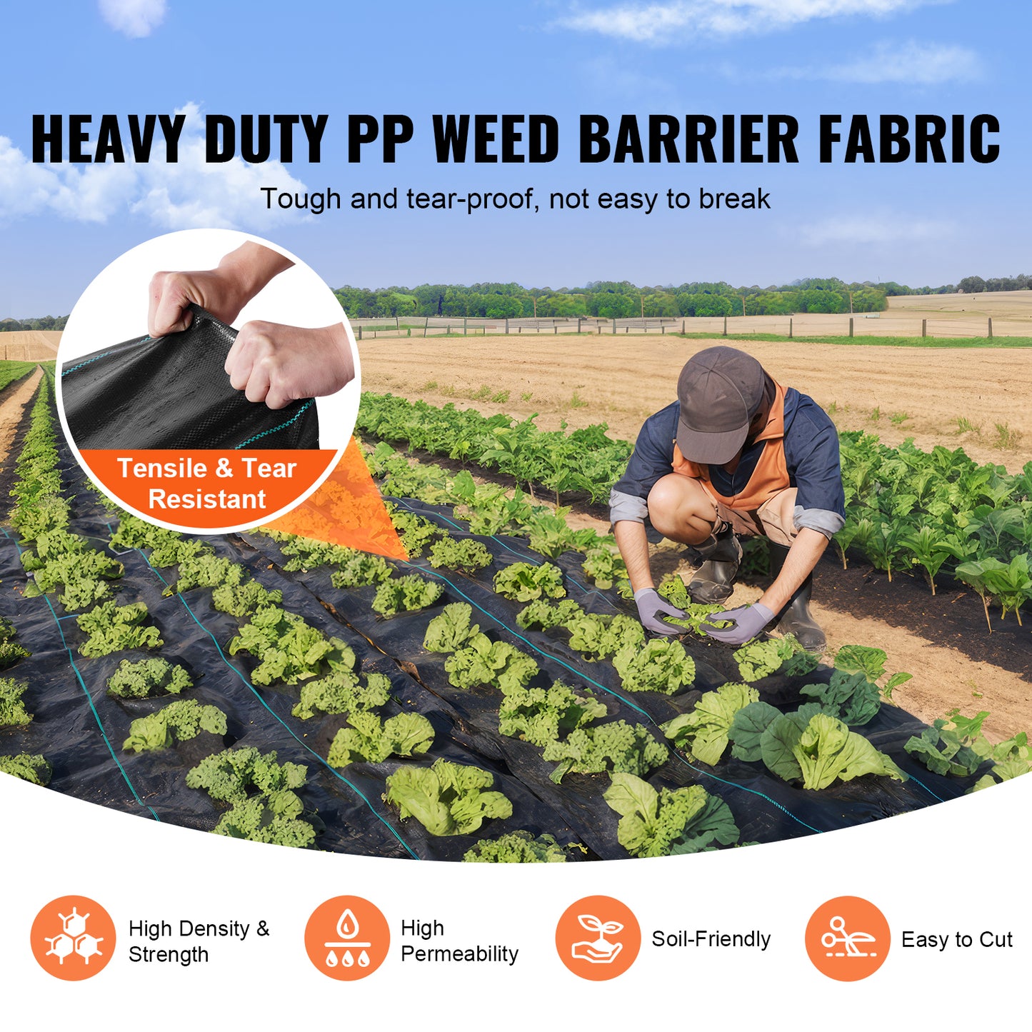 VEVOR Weed Barrier Landscape Fabric, 4x100FT Heavy Duty Garden Weed Fabric, Woven PP Weed Control Fabric, Driveway Fabric, Geotextile Fabric For Landscaping, Ground Cover, Weed Blocker Weed Mat, Black